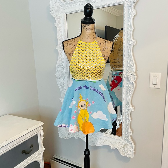 SALE Reconstructed TELETUBBIES Laa Laa Skater Dress - Picture 3 of 7